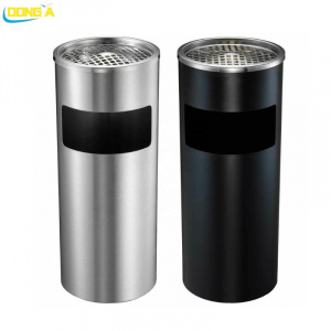 Thùng rác inox tròn có gạt tàn tròn 24x61cm